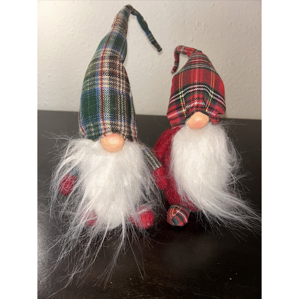 Midwest CBK Holiday Gnomes in Red and Green Plaid Hats Tabletop Shelf Figurines